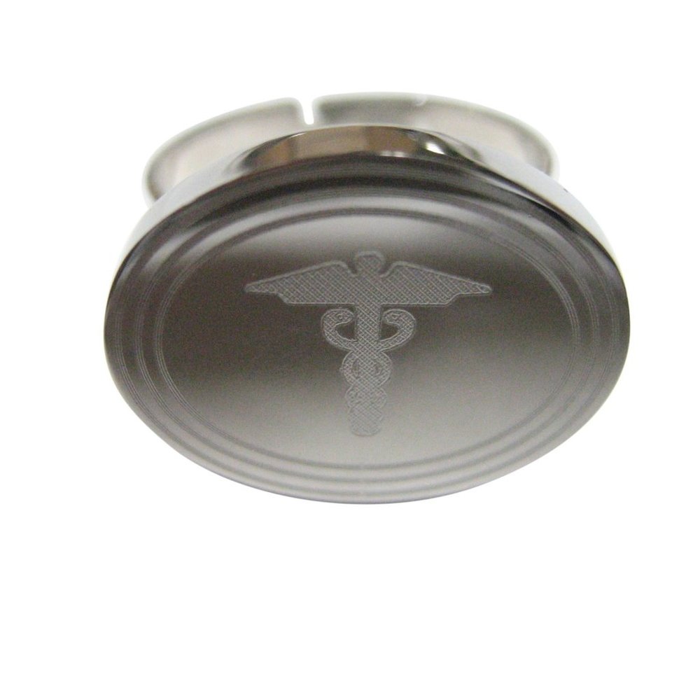 Etched Oval Caduceus Medical Symbol Ring